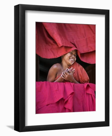 Burma, Rakhine State, Sittwe, Young Novice Monk at Pathain Monastery Where 210 Monks Live, Myanmar-Nigel Pavitt-Framed Photographic Print