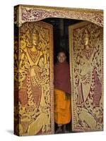 Burma, Wun Nyat, the Abbot Closes the Ornate Door to Beautiful Wun Nyat Monastery, Myanmar-Nigel Pavitt-Stretched Canvas