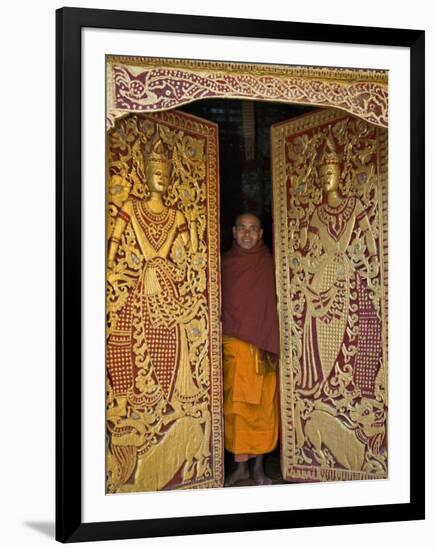 Burma, Wun Nyat, the Abbot Closes the Ornate Door to Beautiful Wun Nyat Monastery, Myanmar-Nigel Pavitt-Framed Photographic Print