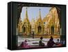 Burma, Yangon, Devout Buddhists Pray at the Shwedagon Golden Temple, Myanmar-Nigel Pavitt-Framed Stretched Canvas