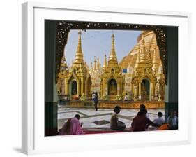 Burma, Yangon, Devout Buddhists Pray at the Shwedagon Golden Temple, Myanmar-Nigel Pavitt-Framed Photographic Print