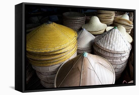 Burmese Hats Hand Made from Bamboo Leaves and Grasses, Myanmar (Burma)-Annie Owen-Framed Stretched Canvas