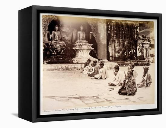 Burmese Ladies Worshipping before Images of the Buddha at the Shwedagon Pagoda-null-Framed Stretched Canvas