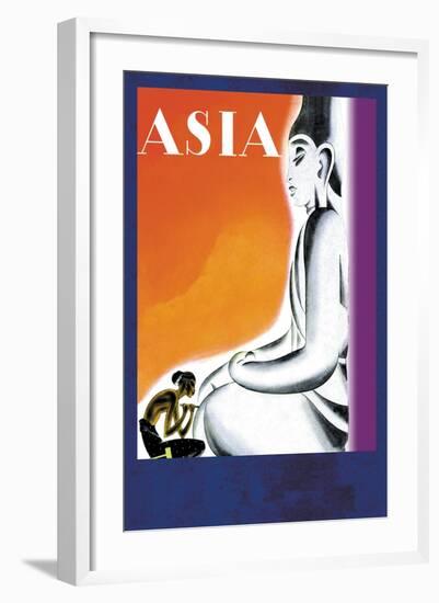 Burmese Sculptor at the Knees of Buddha-Frank Mcintosh-Framed Art Print