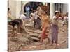 Burmese Women Hauling Rocks and Bricks Labor on a Construction Site-null-Stretched Canvas