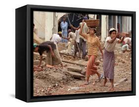 Burmese Women Hauling Rocks and Bricks Labor on a Construction Site-null-Framed Stretched Canvas