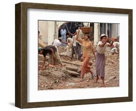 Burmese Women Hauling Rocks and Bricks Labor on a Construction Site-null-Framed Photographic Print