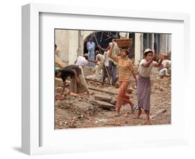 Burmese Women Hauling Rocks and Bricks Labor on a Construction Site-null-Framed Photographic Print