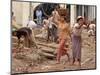 Burmese Women Hauling Rocks and Bricks Labor on a Construction Site-null-Mounted Photographic Print