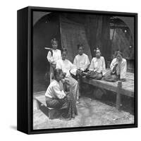 Burmese Women Smoking Outside their Home, Mandalay, Burma, 1908-null-Framed Stretched Canvas