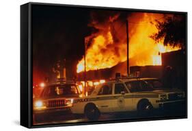 Burning Buildings with Police on the Scene-Pete Cosgrove-Framed Stretched Canvas