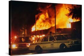 Burning Buildings with Police on the Scene-Pete Cosgrove-Stretched Canvas