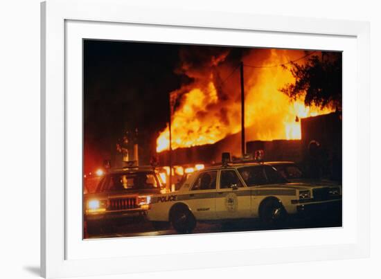 Burning Buildings with Police on the Scene-Pete Cosgrove-Framed Photographic Print