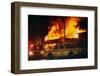 Burning Buildings with Police on the Scene-Pete Cosgrove-Framed Photographic Print