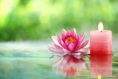 &lsquo;Burning Candle and Water Lily in Water.&rsquo; Photographic Print - Liang