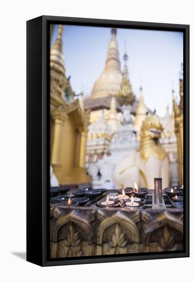 Burning Candles at Shwedagon Pagoda (Shwedagon Zedi Daw) (Golden Pagoda), Myanmar (Burma)-Matthew Williams-Ellis-Framed Stretched Canvas