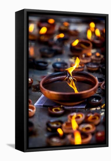 Burning Candles in the Indian Temple during Diwali, The Festival of Lights-Andrey Armyagov-Framed Stretched Canvas