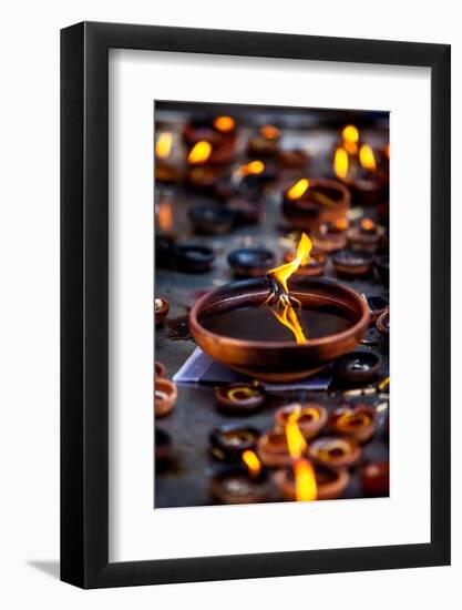 Burning Candles in the Indian Temple during Diwali, The Festival of Lights-Andrey Armyagov-Framed Photographic Print