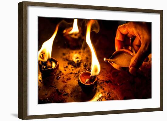 Burning Candles in the Indian Temple during Diwali, The Festival of Lights-Andrey Armyagov-Framed Photographic Print