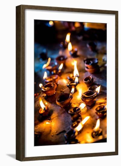 Burning Candles in the Indian Temple during Diwali, The Festival of Lights-Andrey Armyagov-Framed Photographic Print