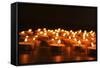 Burning Candles on Dark Background-Yastremska-Framed Stretched Canvas