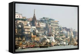 Burning Ghat on the Banks of the River Ganges, Varanasi (Benares), Uttar Pradesh, India, Asia-Jordan Banks-Framed Stretched Canvas