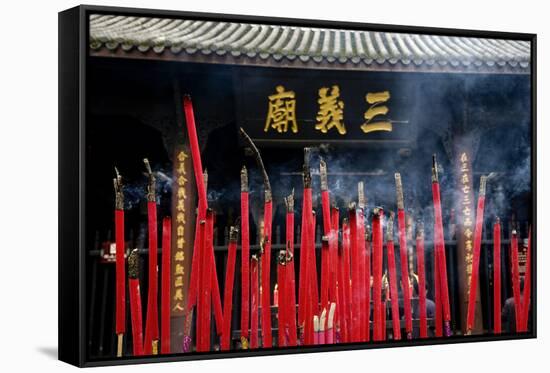 Burning Incense in the Temple of Three Kingdoms, Wuhou Memorial, Chengdu, Sichuan, China-William Perry-Framed Stretched Canvas