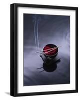 Burning incense on top of bowl of petals-John Smith-Framed Photographic Print