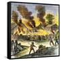 Burning of Deerfield, Massachusetts, during an Indian Attack, c.1704-null-Framed Stretched Canvas