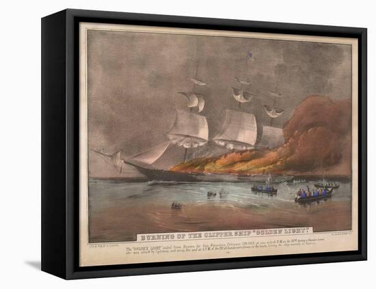 Burning of the Clipper Ship, 'Golden Light'-Currier & Ives-Framed Stretched Canvas