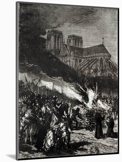 Burning of the Templars, Illustration from "L'Histoire de France" by Jules Michelet-Daniel Urrabieta Vierge-Mounted Giclee Print