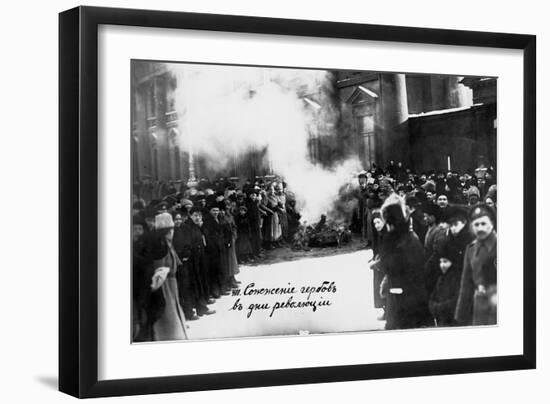 Burning Romanov Coats of Arms in Petrograd. May 1, 1917, 1917-null-Framed Giclee Print