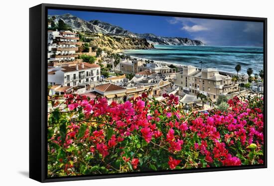 Burriana Village and Playa de Burriana, Nerja; Malaga Province; Andalucia, Spain;-Panoramic Images-Framed Stretched Canvas