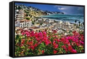 Burriana Village and Playa de Burriana, Nerja; Malaga Province; Andalucia, Spain;-Panoramic Images-Framed Stretched Canvas