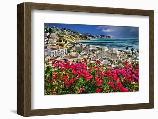 Burriana Village and Playa de Burriana, Nerja; Malaga Province; Andalucia, Spain;-Panoramic Images-Framed Photographic Print