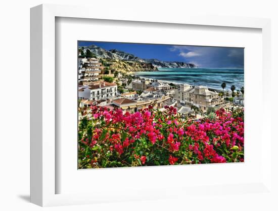 Burriana Village and Playa de Burriana, Nerja; Malaga Province; Andalucia, Spain;-Panoramic Images-Framed Photographic Print