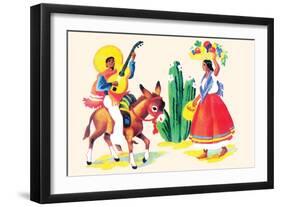 Burro Rider Serenades La Senorita-null-Framed Art Print