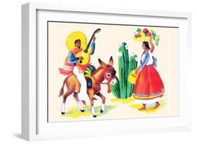 Burro Rider Serenades La Senorita-null-Framed Art Print