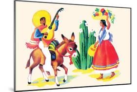 Burro Rider Serenades La Senorita-null-Mounted Art Print