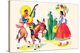 Burro Rider Serenades La Senorita-null-Stretched Canvas