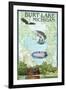 Burt Lake, Michigan - Nautical Chart-Lantern Press-Framed Art Print