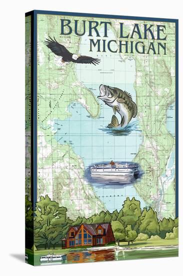Burt Lake, Michigan - Nautical Chart-Lantern Press-Stretched Canvas
