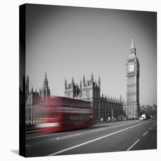Bus and Big Ben, Houses of Parliament, London, England, UK-Jon Arnold-Stretched Canvas