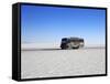 Bus on Salar de Uyuni, the Largest Salt Flat in the World, South West Bolivia, South America-Simon Montgomery-Framed Stretched Canvas