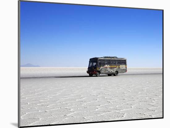 Bus on Salar de Uyuni, the Largest Salt Flat in the World, South West Bolivia, South America-Simon Montgomery-Mounted Photographic Print