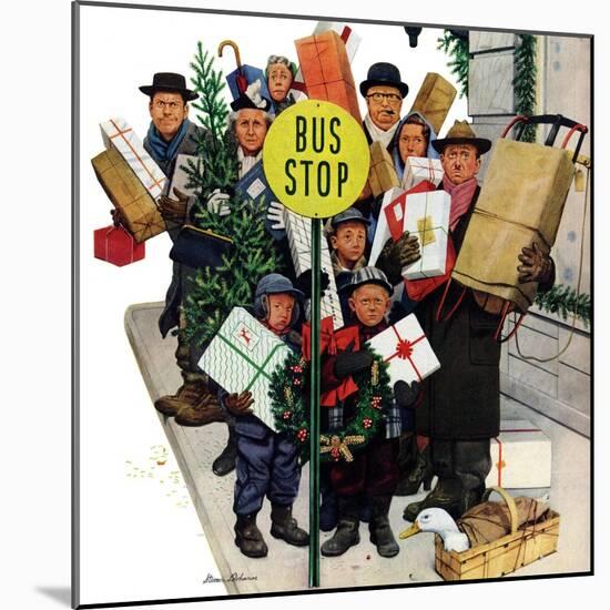 "Bus Stop at Christmas", December 13, 1952-Stevan Dohanos-Mounted Giclee Print