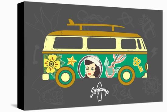 Bus with Surfboard-Naches-Stretched Canvas