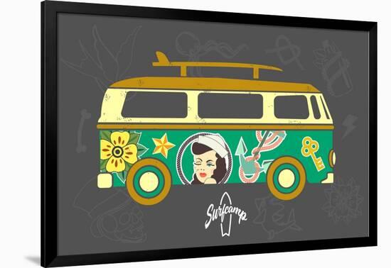 Bus with Surfboard-Naches-Framed Art Print