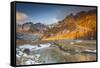 Buscagna Valley, Alpe Devero, Ossola Valley, Piedmont, Italy. Sunrise in Buscagna Valley in Autumn.-ClickAlps-Framed Stretched Canvas