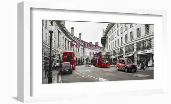 Buses and taxis in Oxford Street, London-Pangea Images-Framed Art Print